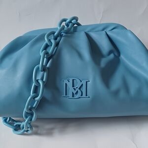 NWT Cloud Blue Badgley Mischka Ruched Clutch with Chunky Chain